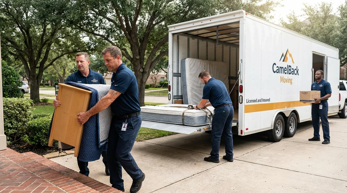 Crew loading residential truck for cross-state move from Woodburn, IN