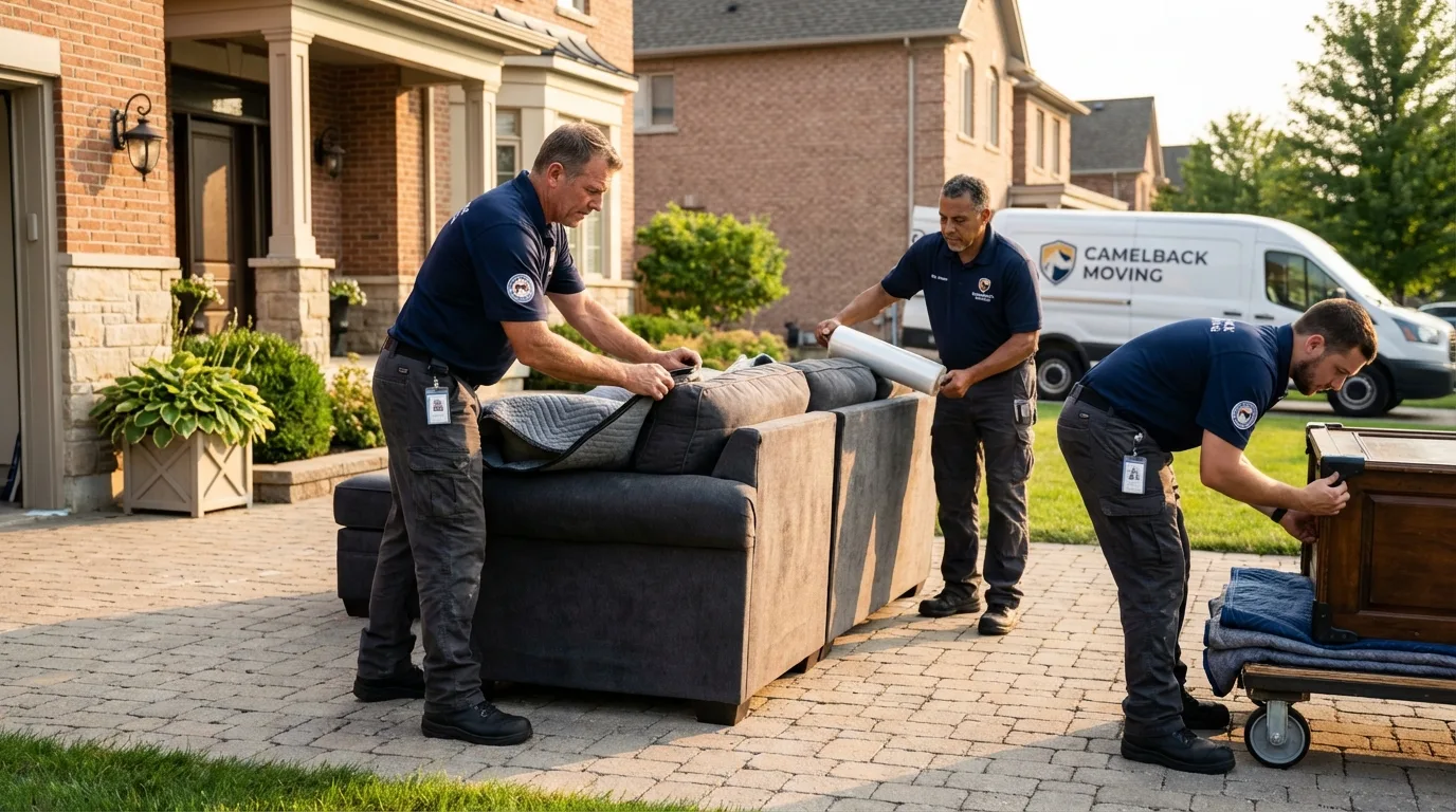 Large estate moving crew wrapping furniture in Woodburn, IN